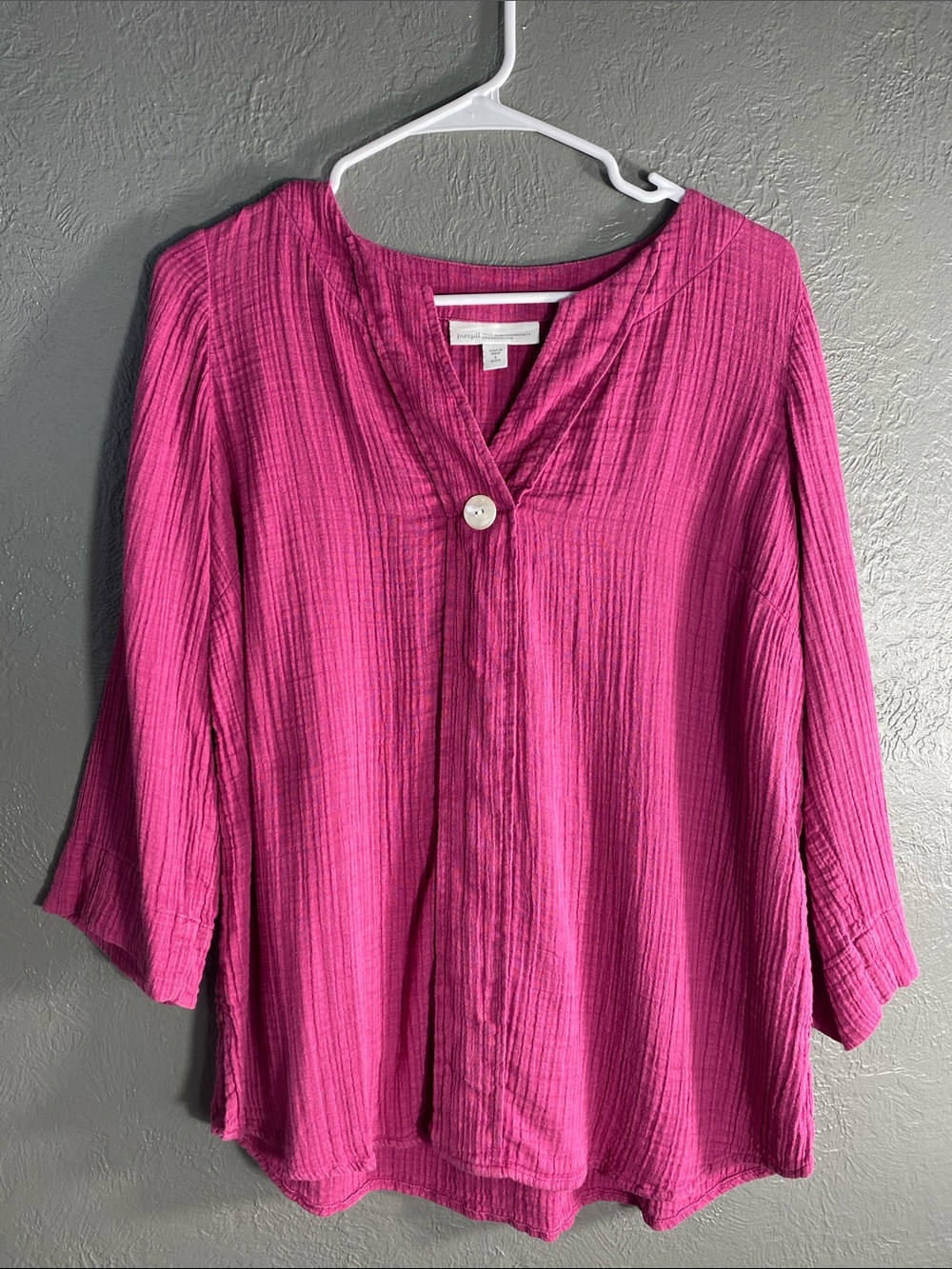 Pure Jill J Jill Top Womens SP Pink Cotton Gauze Tunic Crinkle 3/4 Sleeve